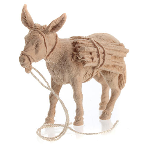 Donkey with wood for 12 cm Mountain Nativity Scene, natural Swiss pinewood 3