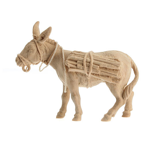 Shepherd with donkey and wood for 12 cm Mountain Nativity Scene, natural Swiss pinewood 3