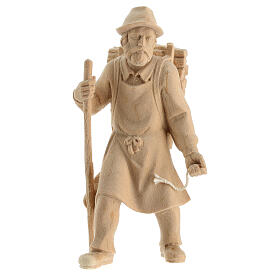 Pasterz ciągnący osła do szopki 12cm, naturalne drewno