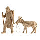 Pastor com lenha puxando um burro para presépio de montanha com figuras de 12 cm madeira natural pinheiro cembro s1
