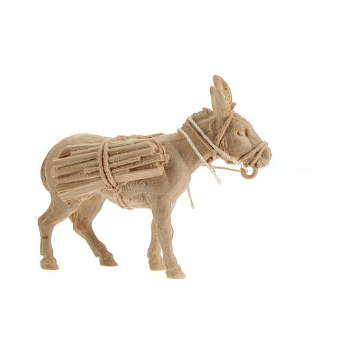 Nativity Shepherd pulling wood and donkey in Mountain Pine in natural wood 12 cm 5