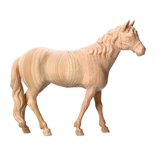 Stehendes Pferd, für 10 cm Grödner Krippe, Linie Montano Cirmolo, aus Naturholz 1
