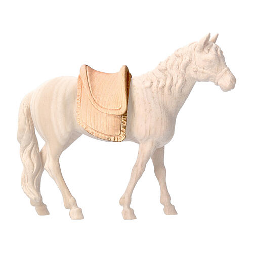 Sattel für stehendes Pferd, für 10 cm Grödner Krippe, Linie Montano Cirmolo, aus Naturholz 1