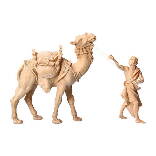 Cameleiro com camelo 3 peças presépio de montanha em pinheiro de cembro natural 10 cm 1