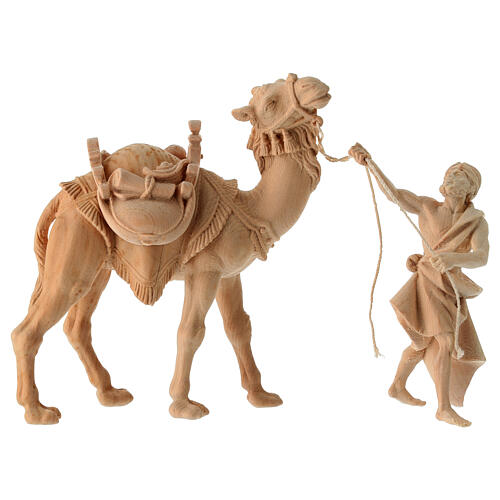 Chamelier et chameau 3 pcs pour crèche de montagne 12 cm en pin des Alpes naturel 1