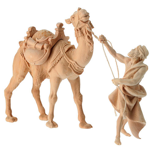 Chamelier et chameau 3 pcs pour crèche de montagne 12 cm en pin des Alpes naturel 3