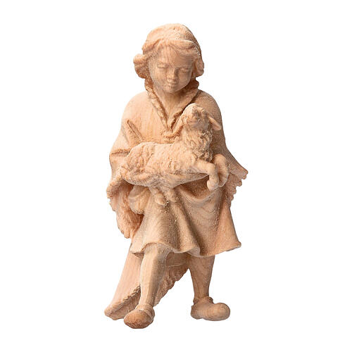 Junge mit Lämmchen, für 10 cm Grödner Krippe, Linie Montano Cirmolo, aus Naturholz 1