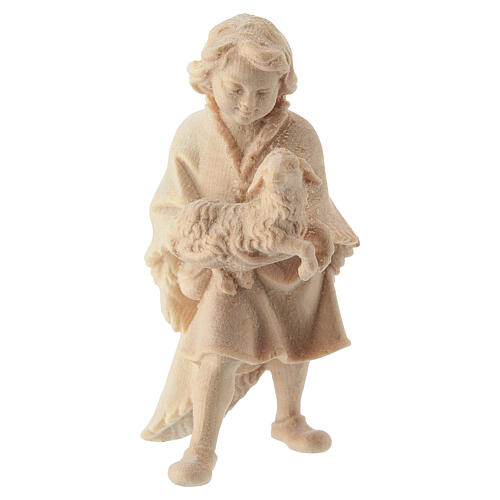 Enfant avec agneau à bras crèche de montagne en pin des Alpes naturel 10 cm 1