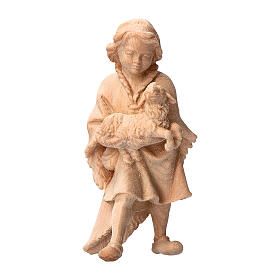 Child with lamb in Mountain Pine natural wood nativity 10 cm 