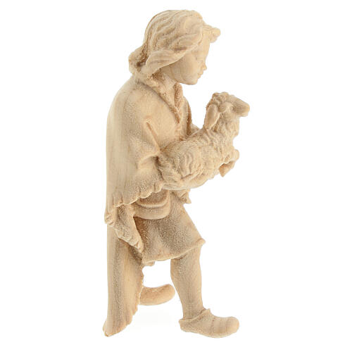 Enfant avec agneau pour crèche de montagne 12 cm en pin des Alpes naturel 3