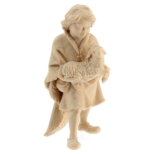 Bambino con agnello presepe Montano Cirmolo legno naturale 12 cm 1