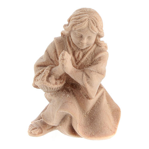 Betendes Mädchen, kniend, für 10 cm Grödner Krippe, Linie Montano Cirmolo, aus Naturholz 1