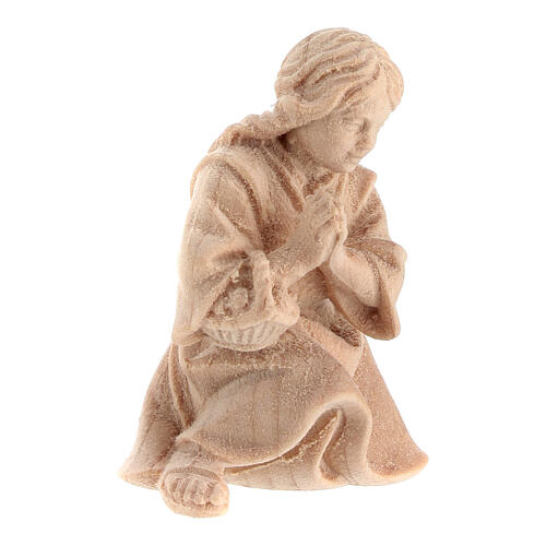 Betendes Mädchen, kniend, für 10 cm Grödner Krippe, Linie Montano Cirmolo, aus Naturholz 3