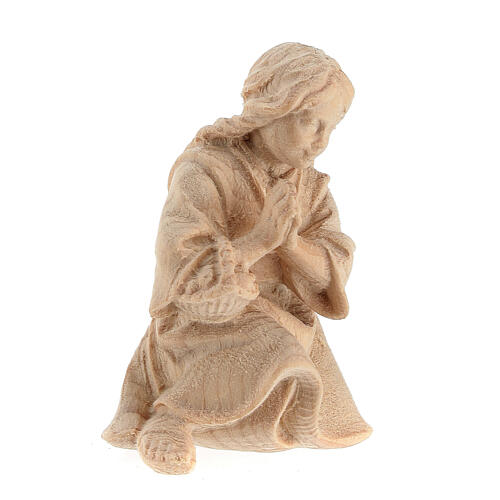 Betendes Mädchen, kniend, für 12 cm Grödner Krippe, Linie Montano Cirmolo, aus Naturholz 2