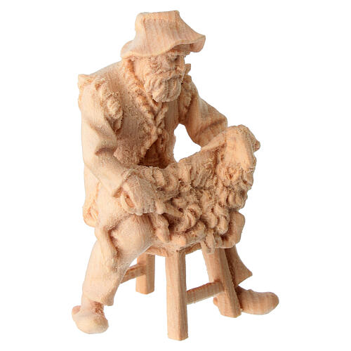 Pastor sentado com ovelha presépio de montanha em pinheiro de cembro natural 10 cm 2