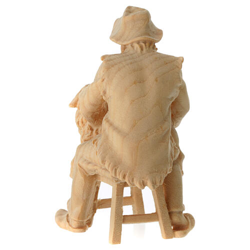 Sheperd on a stool with sheep for 12 cm Mountain Nativity Scene of natural Swiss pinewood 4