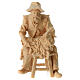 Sheperd on a stool with sheep for 12 cm Mountain Nativity Scene of natural Swiss pinewood s1