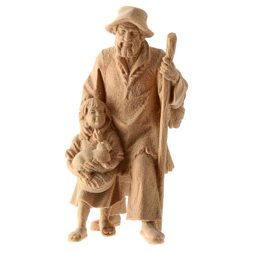 Shepherd with young girl, Mountain Nativity Scene, natural Swiss pinewood, 10 cm characters 1