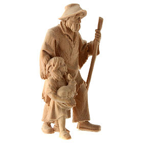 Pastor com menina madeira natural de pinheiro cembro presépio de montanha de 10 cm