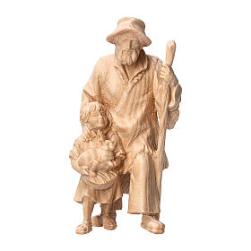 Pastor con niña Montano Cembro madera natural 12 cm belén