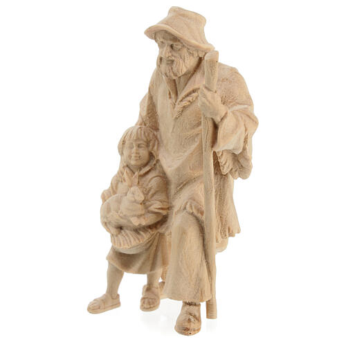 Pastore con bambina Montano Cirmolo legno naturale 12 cm presepe  2