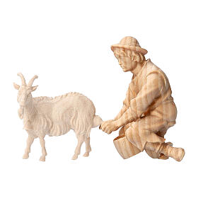 Shepherd milking, Mountain Nativity Scene, natural Swiss pinewood, 10 cm characters
