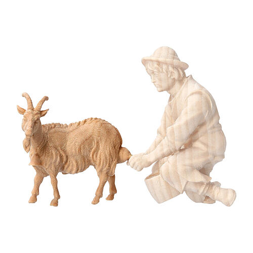 Goat to be milked in Mountain Pine natural wood nativity 12 cm 1