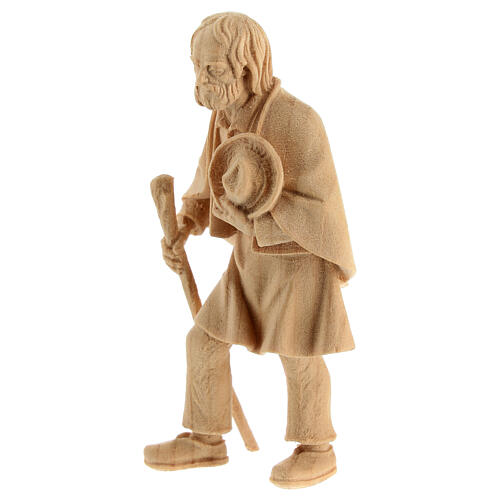 Viejo campesino con bastón Montano Cembro belén madera natural 10 cm  2