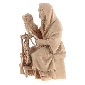 Old lady with spinning wheel, natural Swiss pinewood character for 10 cm Mountain Nativity Scene