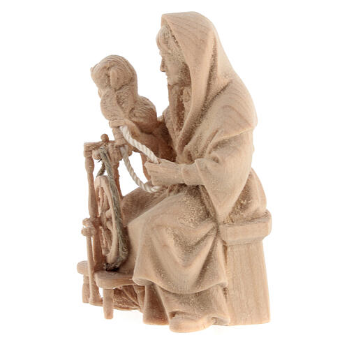 Old lady with spinning wheel, natural Swiss pinewood character for 10 cm Mountain Nativity Scene 2