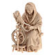 Peasant woman with spinning wheel Mountain Pine natural wood for nativity scene 10 cm s1