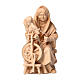 Old countrywoman with spinning wheel, natural Swiss pinewood figurine for 12 cm Mountain Nativity Scene s1