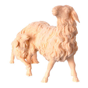 Sheep with lamb mountain pine natural wood nativity 10 cm