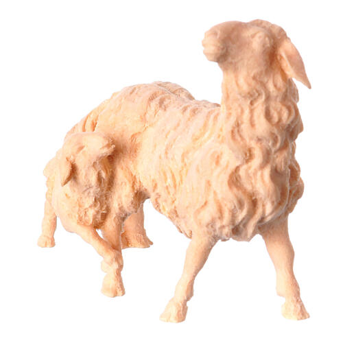Sheep with lamb mountain pine natural wood nativity 10 cm 2