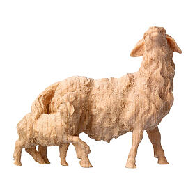 Sheep and lamb, natural Swiss pinewood figurine for 12 cm Mountain Nativity Scene