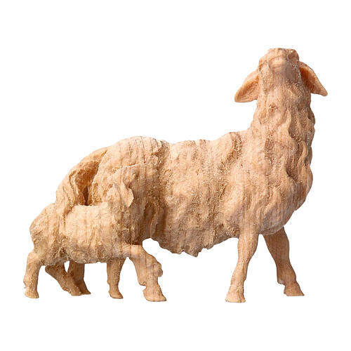 Sheep and lamb, natural Swiss pinewood figurine for 12 cm Mountain Nativity Scene 1