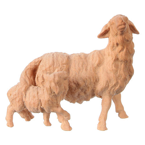 Sheep and lamb, natural Swiss pinewood figurine for 12 cm Mountain Nativity Scene 1