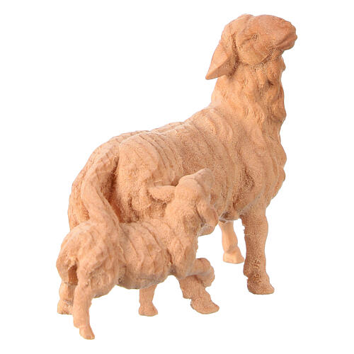 Sheep and lamb, natural Swiss pinewood figurine for 12 cm Mountain Nativity Scene 4