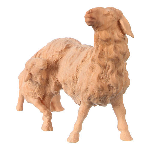 Sheep with lamb mountain pine natural wood nativity 12 cm 2