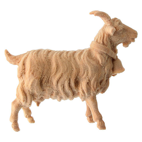 Goat with bell of natural Swiss pinewood, for 12 cm Mountain Nativity Scene 3