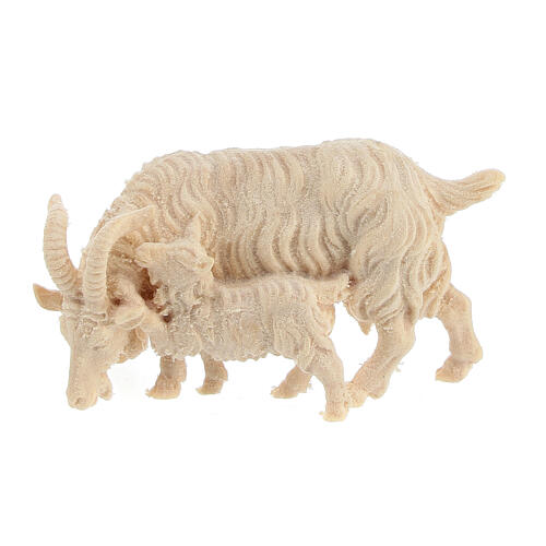 Figurine de chèvre avec chevreau pour crèche de montagne pin cembro naturel 10 cm 1