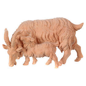 Figurine de chèvre avec chevreau crèche de montagne 12 cm pin cembro naturel
