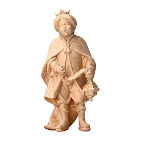Young singer with incense, figurine of natural Swiss pinewood for Mountain Nativity Scene of 10 cm