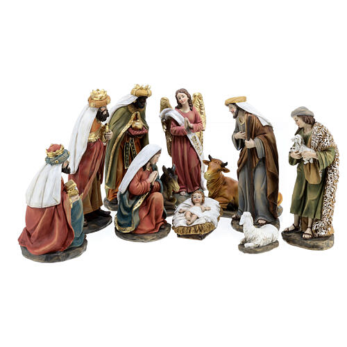 Classic Nativity of 21 cm average height, painted resin, set of 11 1