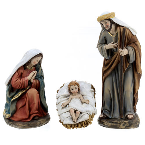 Classic Nativity of 21 cm average height, painted resin, set of 11 2