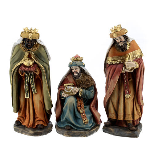 Classic Nativity of 21 cm average height, painted resin, set of 11 3