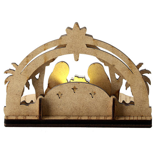 Nativity Scene with 4 cm characters, wood setting and lights 10x15x5 cm 4