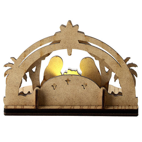 Scena Natività legno con luce 10x15x5 cm statue 4 cm 4