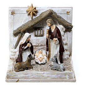 Nativity in a book with 8 cm characters 10x10x10 cm, painted resin
