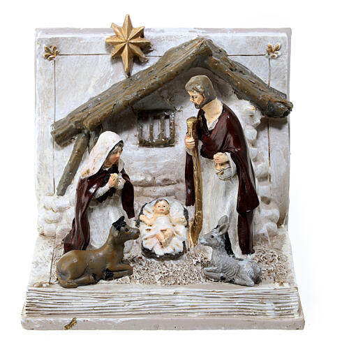 Nativity in a book with 8 cm characters 10x10x10 cm, painted resin 1